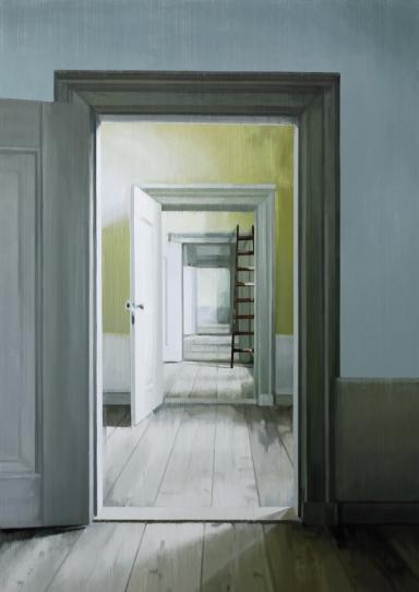 Ladder in Empty Room 2021 oil on wood 122 x 86,5 c